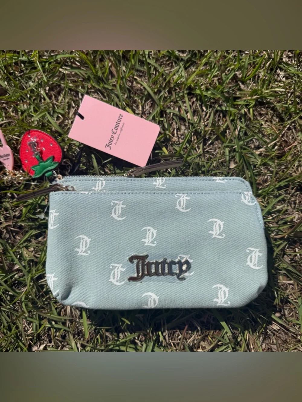 Juicy Couture Monogram Wristlet Pouch Y2K Blue Logo Bag New NWT Cute
